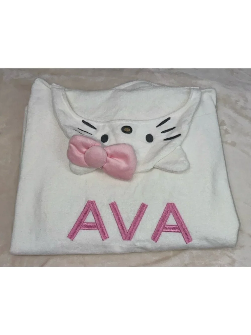 POTTERY BARN KIDS Hello Kitty® Cotton Hooded Towel White Multi 50” x 27”